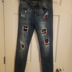 Judy Blue Fall Women’s Skinny Fit Flannel Patch Mid Rise Jeans Size 7/28